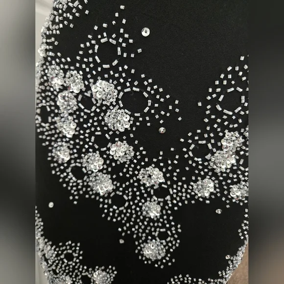 Asymmetrical Beaded Chiffon Black and White Formal Dress - Picture 5 of 8